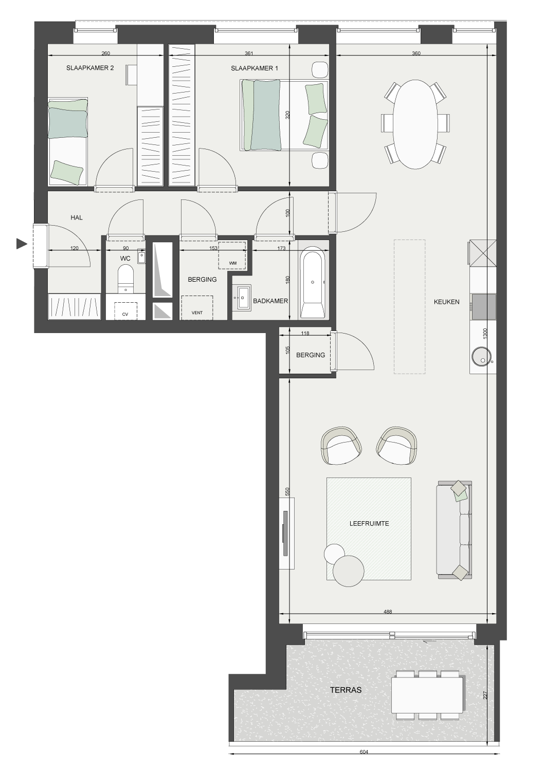 Plan appartement 2 slaapkamers